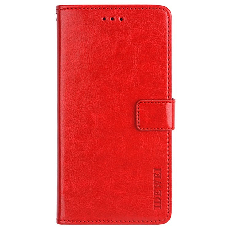 IDEWEI For vivo Y55s 5G Crazy Horse Texture Wallet Stand Protective Case PU Leather + TPU Folio Flip Magnetic Phone Shell - Red