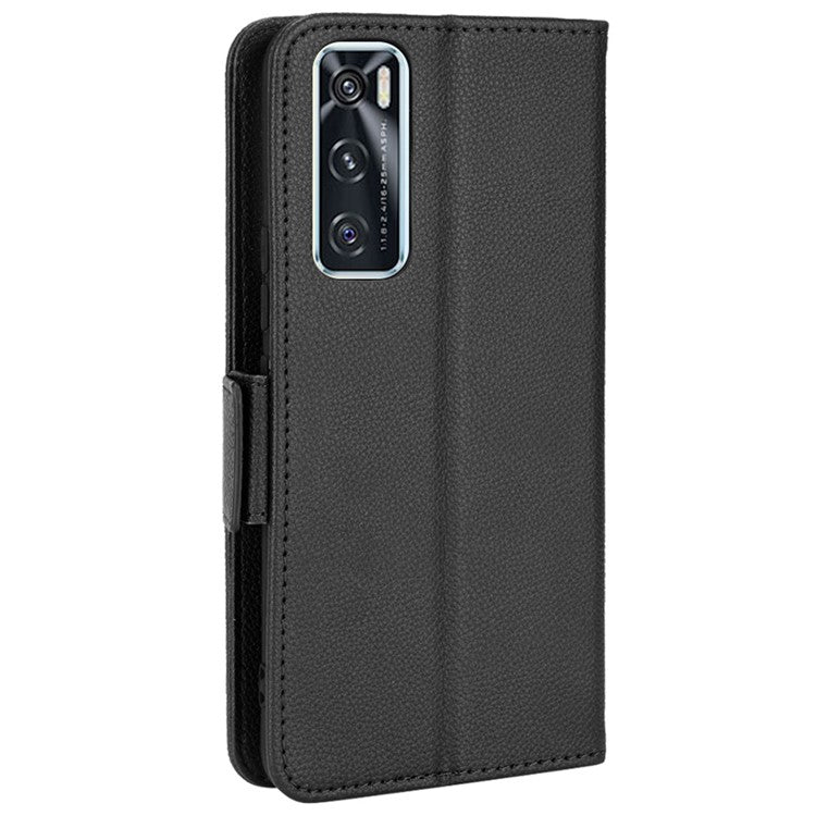 For vivo V20 SE/Y70 2020 Stand Wallet Litchi Texture Anti-scratch Leather Cover Soft TPU Inner Case - Black