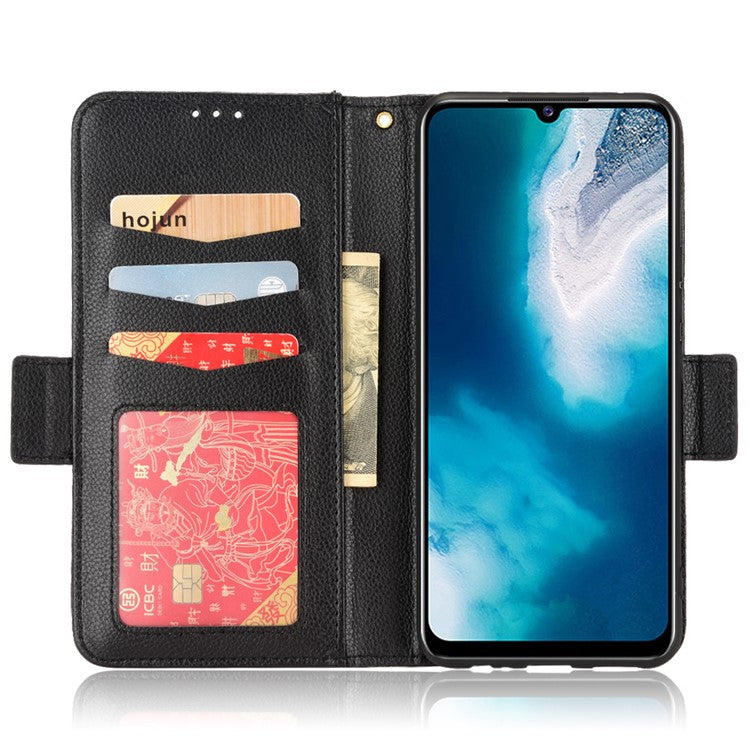 For vivo V20 SE/Y70 2020 Stand Wallet Litchi Texture Anti-scratch Leather Cover Soft TPU Inner Case - Black