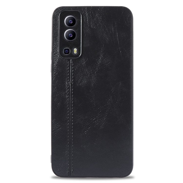 For vivo Y72 5G Stitching PU Leather Coated Hard PC + Soft TPU Back Case Phone Protective Cover - Black