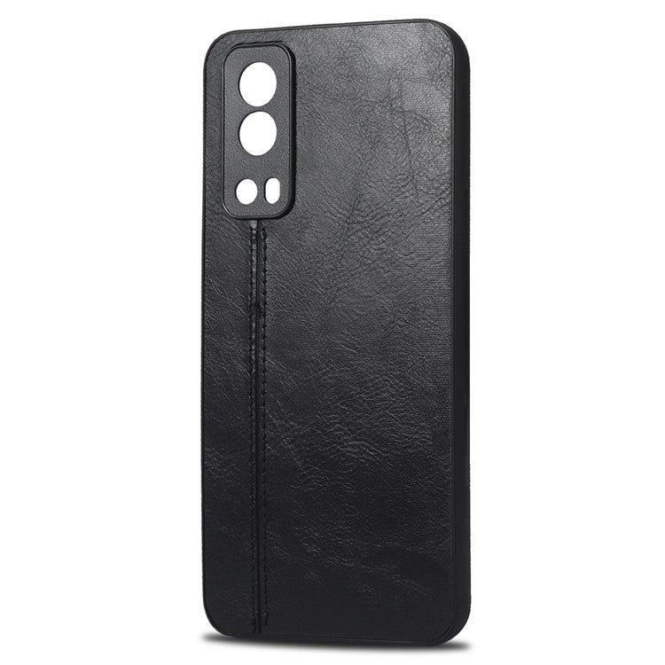 For vivo Y72 5G Stitching PU Leather Coated Hard PC + Soft TPU Back Case Phone Protective Cover - Black