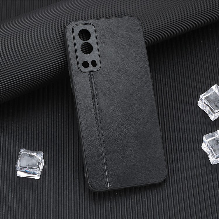 For vivo Y72 5G Stitching PU Leather Coated Hard PC + Soft TPU Back Case Phone Protective Cover - Black