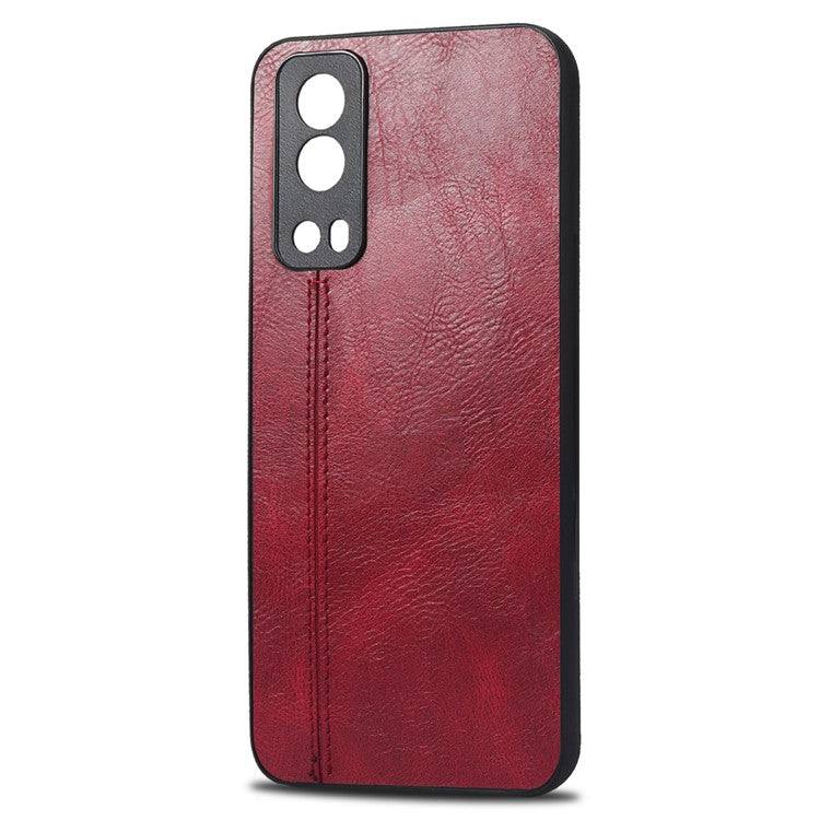 For vivo Y72 5G Stitching PU Leather Coated Hard PC + Soft TPU Back Case Phone Protective Cover - Red