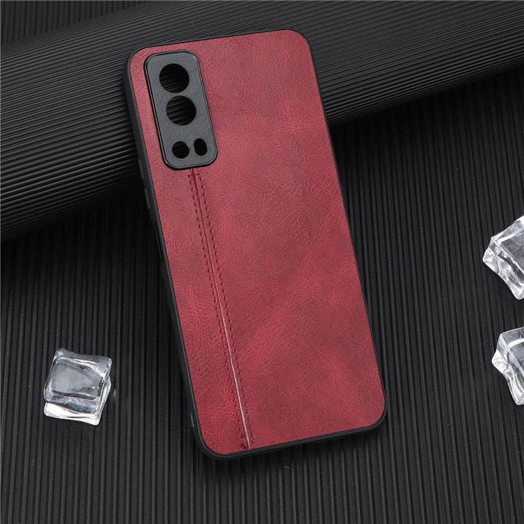 For vivo Y72 5G Stitching PU Leather Coated Hard PC + Soft TPU Back Case Phone Protective Cover - Red