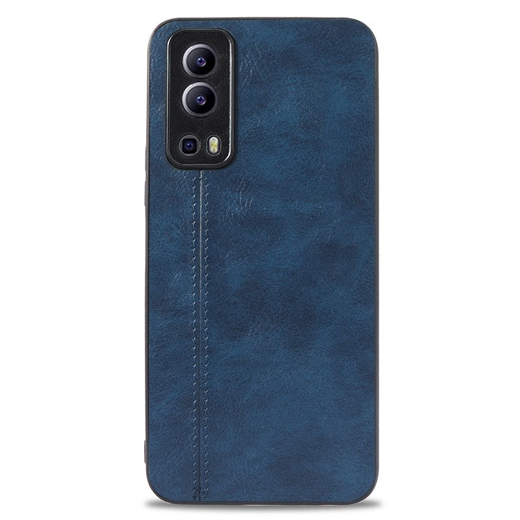 For vivo Y72 5G Stitching PU Leather Coated Hard PC + Soft TPU Back Case Phone Protective Cover - Blue