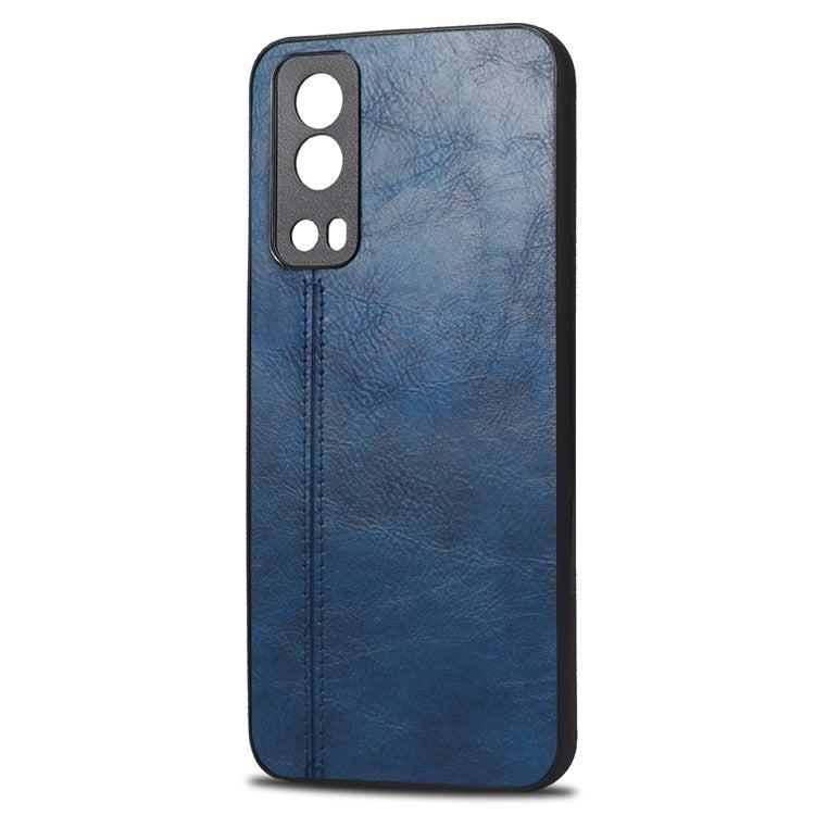 For vivo Y72 5G Stitching PU Leather Coated Hard PC + Soft TPU Back Case Phone Protective Cover - Blue