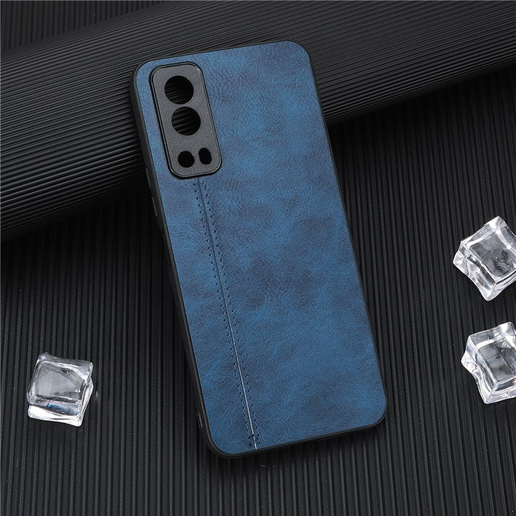 For vivo Y72 5G Stitching PU Leather Coated Hard PC + Soft TPU Back Case Phone Protective Cover - Blue