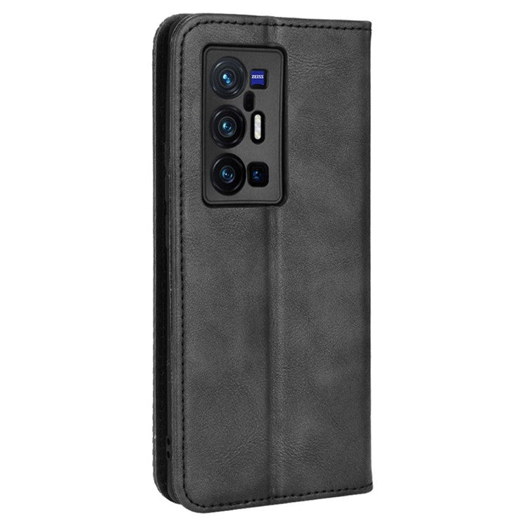 PU Leather Mosaic Imprinted Case for vivo X70 Pro+, Foldable Stand Wallet Magnetic Auto-absorbed Cover - Black