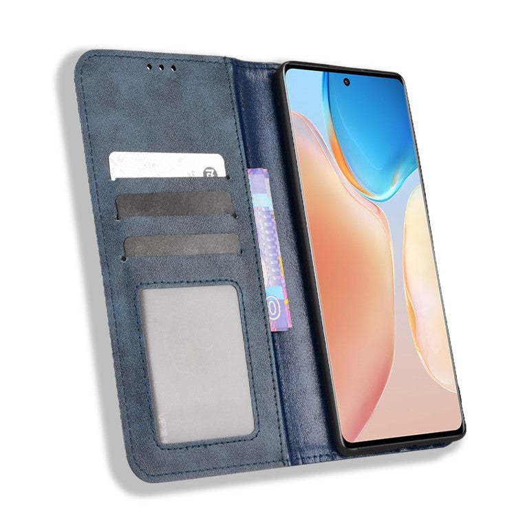 PU Leather Mosaic Imprinted Case for vivo X70 Pro+, Foldable Stand Wallet Magnetic Auto-absorbed Cover - Blue