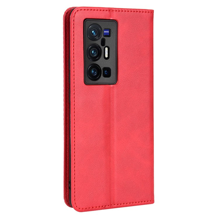 PU Leather Mosaic Imprinted Case for vivo X70 Pro+, Foldable Stand Wallet Magnetic Auto-absorbed Cover - Red