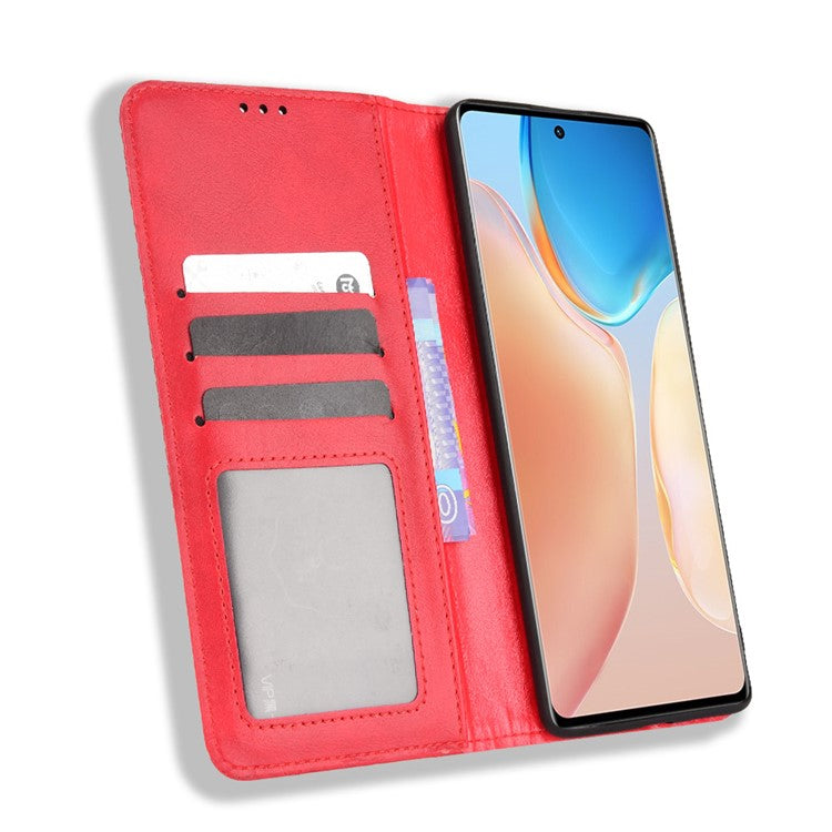 PU Leather Mosaic Imprinted Case for vivo X70 Pro+, Foldable Stand Wallet Magnetic Auto-absorbed Cover - Red