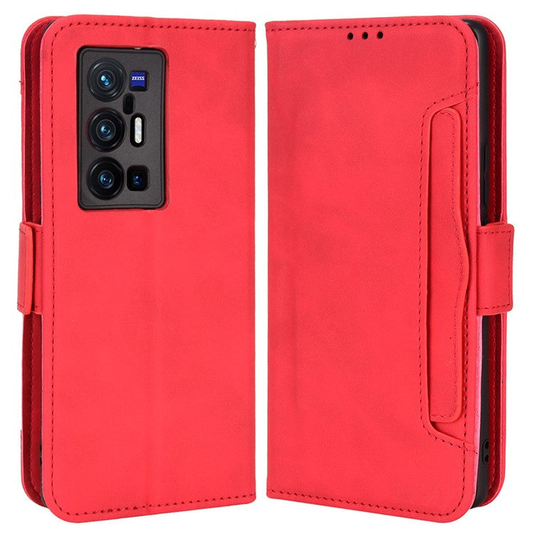 For vivo X70 Pro+ PU Leather + TPU Multiple Card Slots Stand Phone Case Anti-drop Wallet Shell - Red