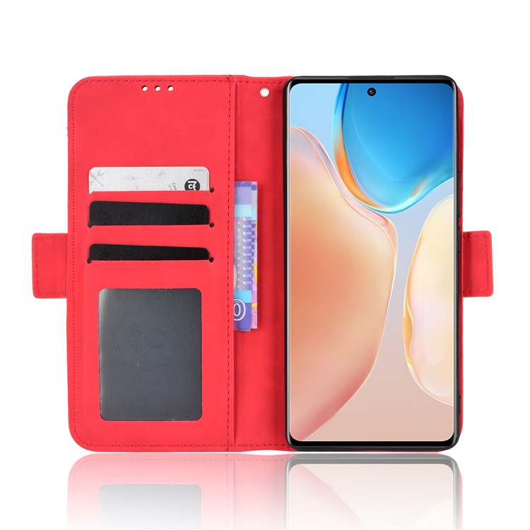 For vivo X70 Pro+ PU Leather + TPU Multiple Card Slots Stand Phone Case Anti-drop Wallet Shell - Red