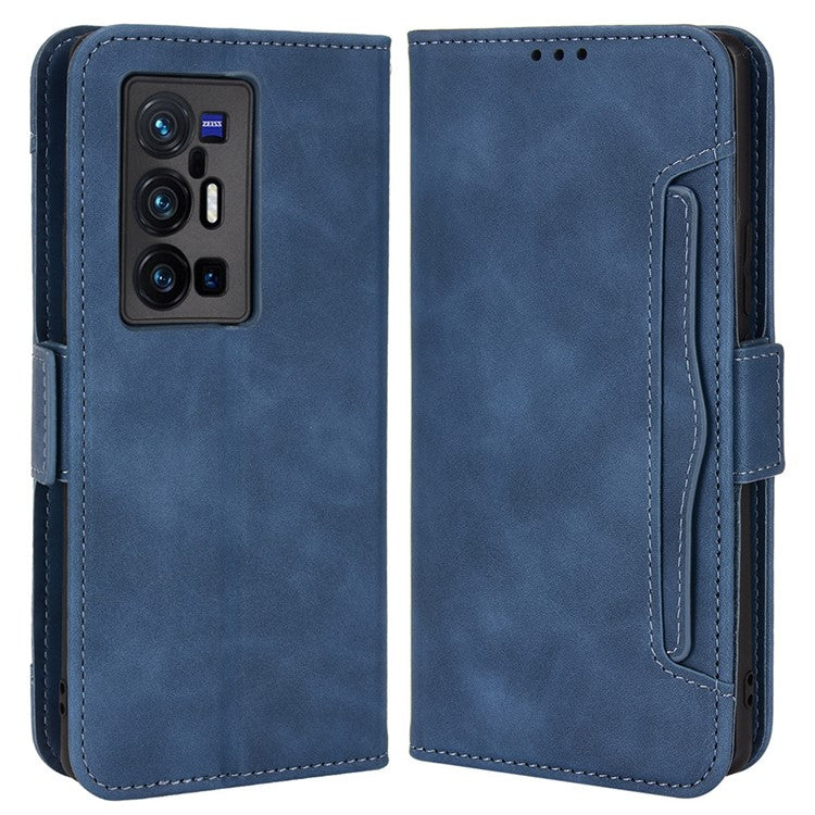 For vivo X70 Pro+ PU Leather + TPU Multiple Card Slots Stand Phone Case Anti-drop Wallet Shell - Blue