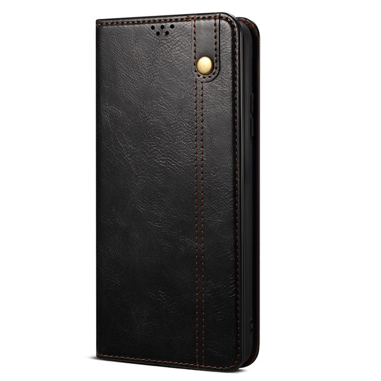 For Realme 9i 4G / Oppo A76 / A36 PU Leather Wallet Case Waxy Crazy Horse Texture Stand Phone Cover - Black