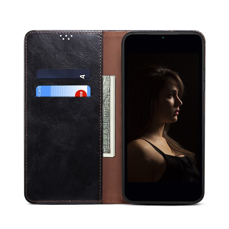 For Realme 9i 4G / Oppo A76 / A36 PU Leather Wallet Case Waxy Crazy Horse Texture Stand Phone Cover - Black