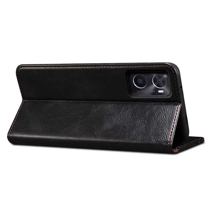 For Realme 9i 4G / Oppo A76 / A36 PU Leather Wallet Case Waxy Crazy Horse Texture Stand Phone Cover - Black