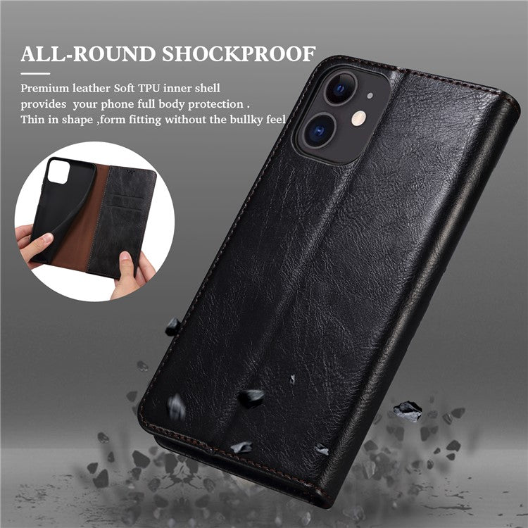 For Realme 9i 4G / Oppo A76 / A36 PU Leather Wallet Case Waxy Crazy Horse Texture Stand Phone Cover - Black