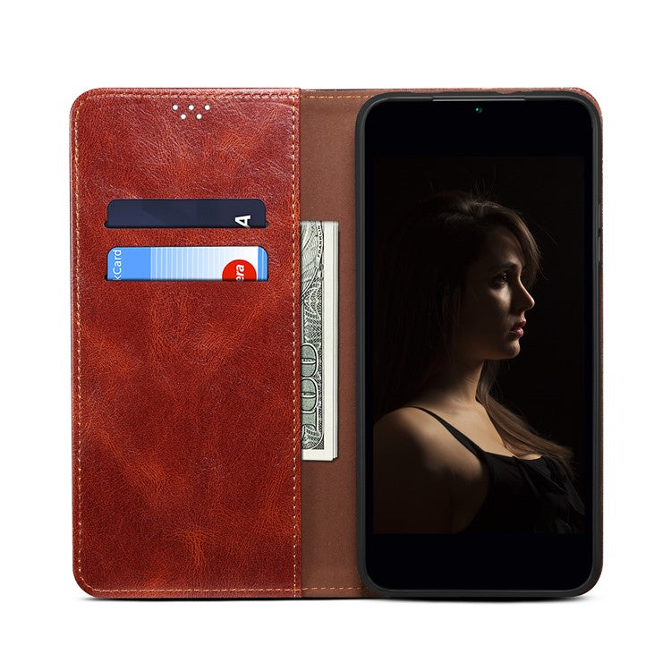 For Realme 9i 4G / Oppo A76 / A36 PU Leather Wallet Case Waxy Crazy Horse Texture Stand Phone Cover - Brown