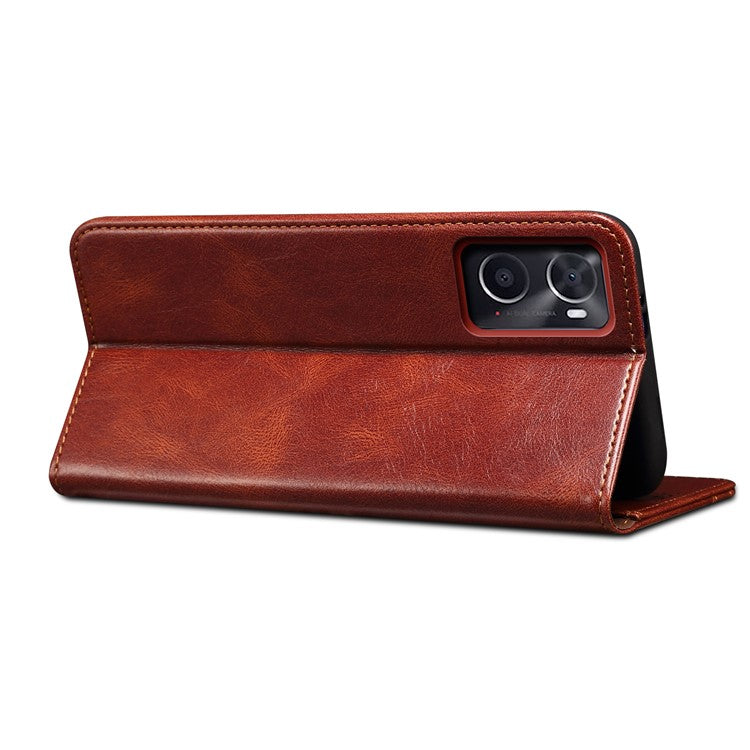 For Realme 9i 4G / Oppo A76 / A36 PU Leather Wallet Case Waxy Crazy Horse Texture Stand Phone Cover - Brown