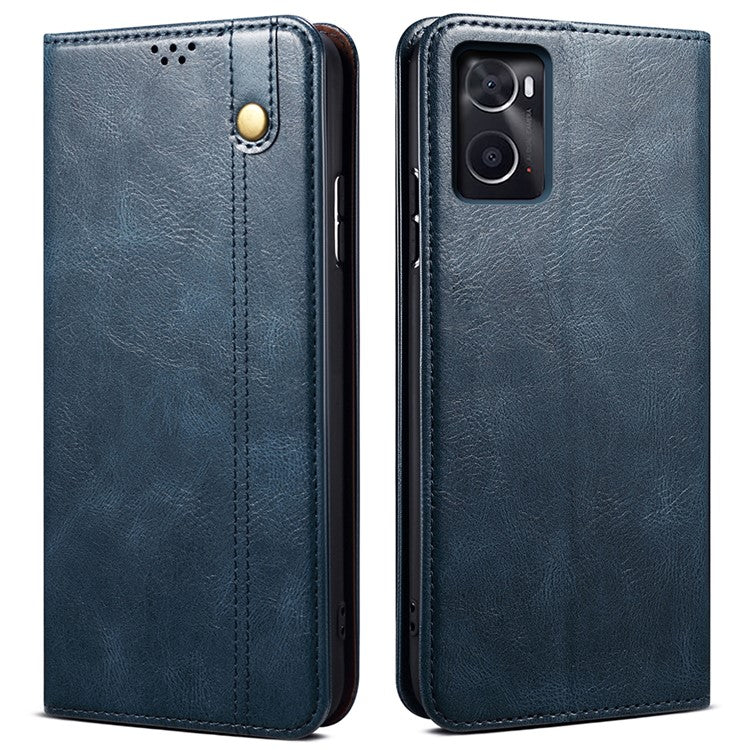 For Realme 9i 4G / Oppo A76 / A36 PU Leather Wallet Case Waxy Crazy Horse Texture Stand Phone Cover - Blue