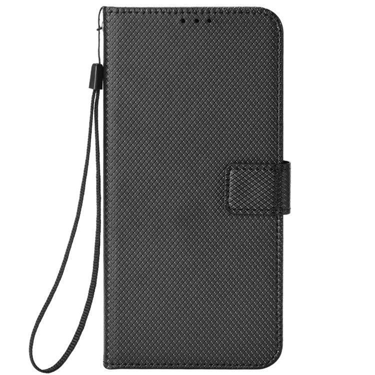 For Realme 9i/Oppo A36 4G/A76 4G Diamond Texture PU Leather Stand Wallet Magnetic Clasp Phone Case Cover with Wrist Strap - Black