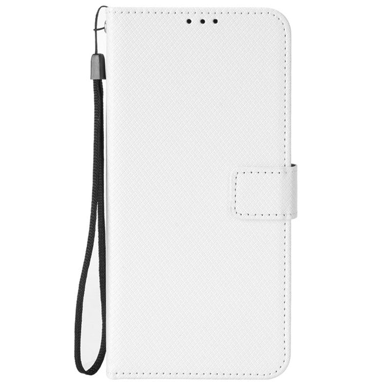 For Realme 9i/Oppo A36 4G/A76 4G Diamond Texture PU Leather Stand Wallet Magnetic Clasp Phone Case Cover with Wrist Strap - White