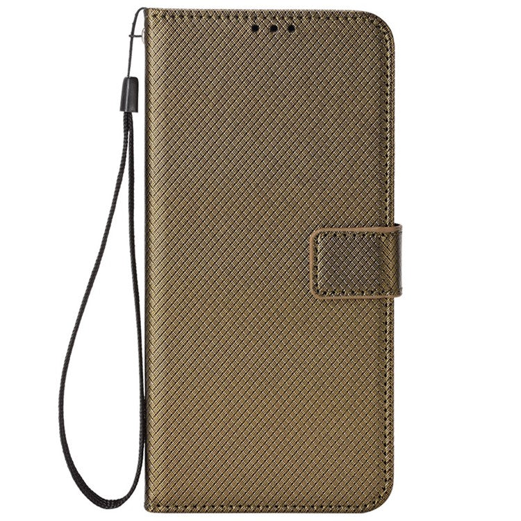 For Realme 9i/Oppo A36 4G/A76 4G Diamond Texture PU Leather Stand Wallet Magnetic Clasp Phone Case Cover with Wrist Strap - Brown