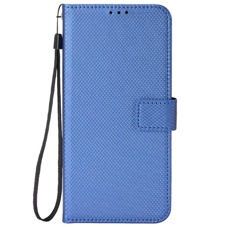 For Realme 9i/Oppo A36 4G/A76 4G Diamond Texture PU Leather Stand Wallet Magnetic Clasp Phone Case Cover with Wrist Strap - Blue