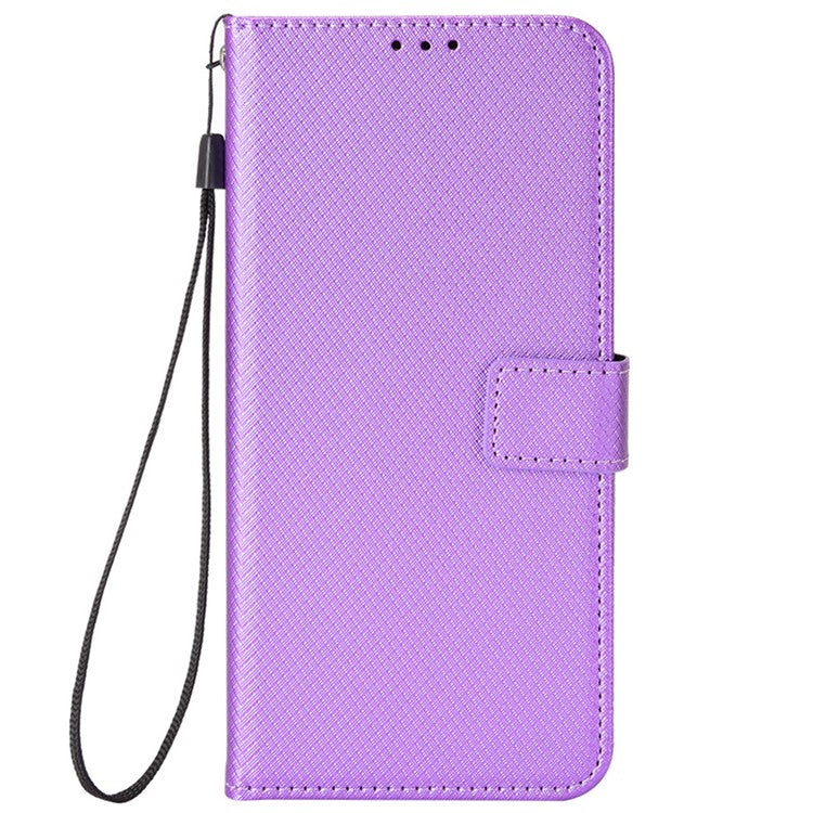 For Realme 9i/Oppo A36 4G/A76 4G Diamond Texture PU Leather Stand Wallet Magnetic Clasp Phone Case Cover with Wrist Strap - Purple