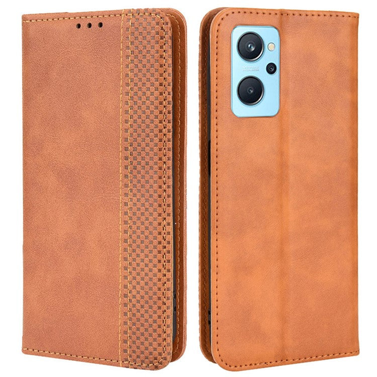 Mosaic Imprinted Leather Case for Realme 9i/Oppo A36 4G/A76 4G, Wallet Stand Auto Closing Magnetic Phone Cover - Brown