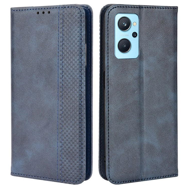 Mosaic Imprinted Leather Case for Realme 9i/Oppo A36 4G/A76 4G, Wallet Stand Auto Closing Magnetic Phone Cover - Blue