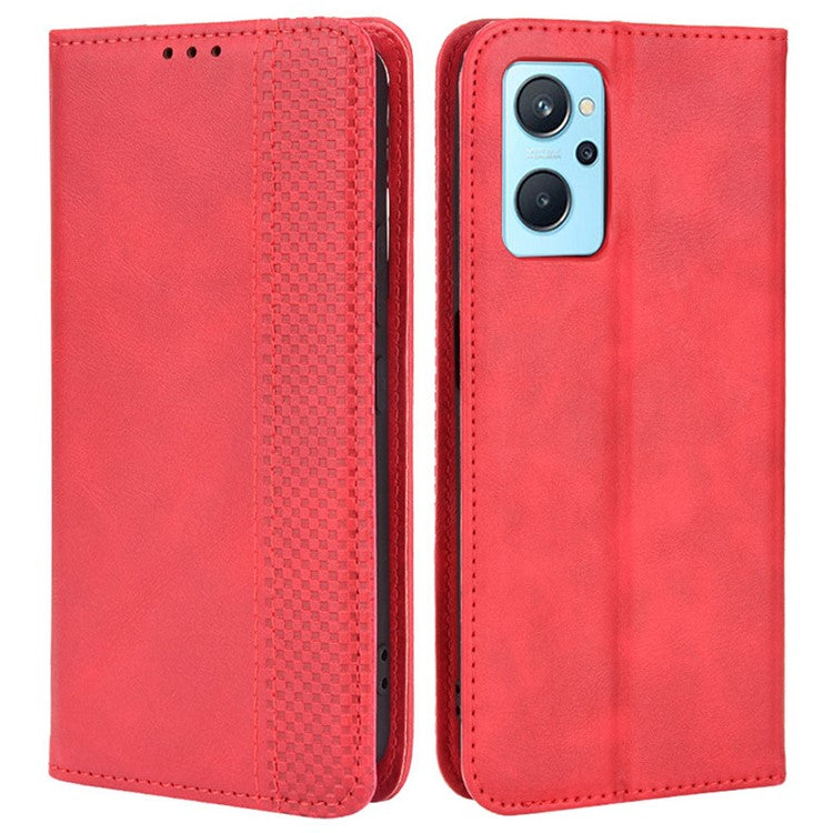 Mosaic Imprinted Leather Case for Realme 9i/Oppo A36 4G/A76 4G, Wallet Stand Auto Closing Magnetic Phone Cover - Red