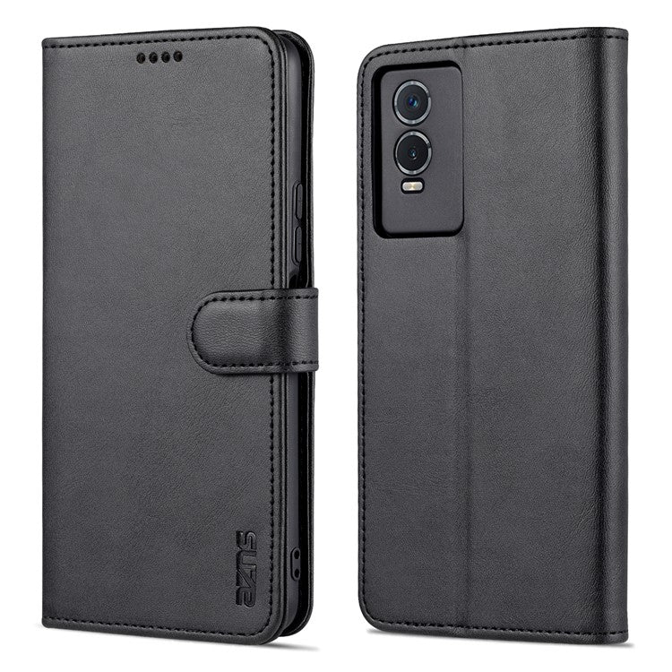 AZNS PU Leather Case for vivo Y76s / Y74s, Wallet Folding Stand Magnetic Scratch-proof Flip Cover - Black