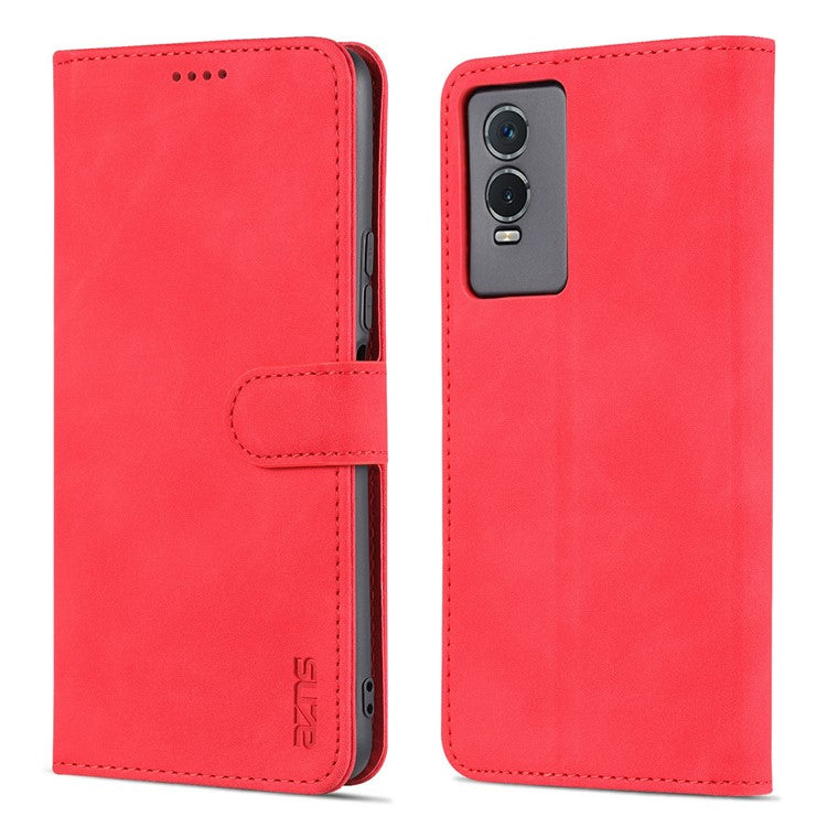 AZNS PU Leather Case for vivo Y76s / Y74s, Wallet Folding Stand Magnetic Scratch-proof Flip Cover - Red