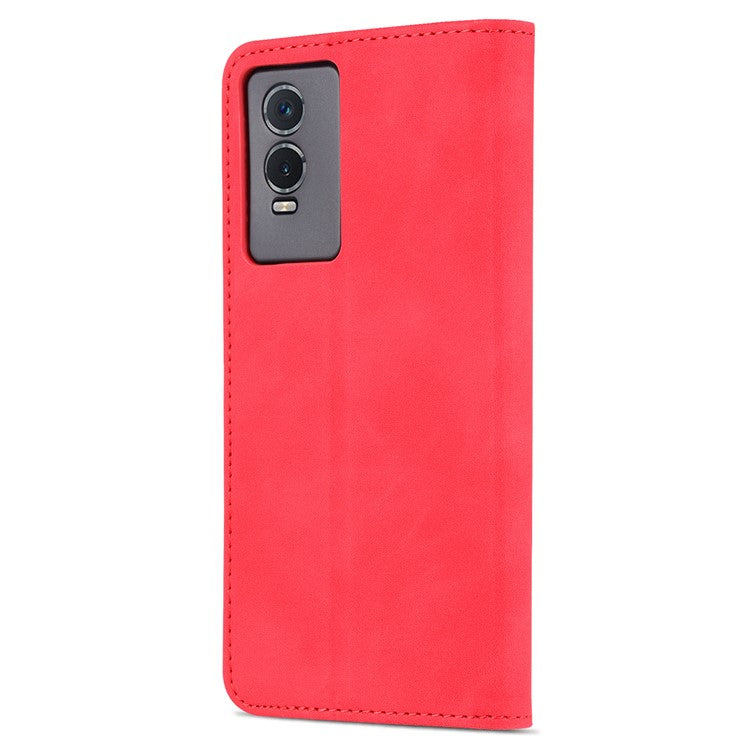 AZNS PU Leather Case for vivo Y76s / Y74s, Wallet Folding Stand Magnetic Scratch-proof Flip Cover - Red