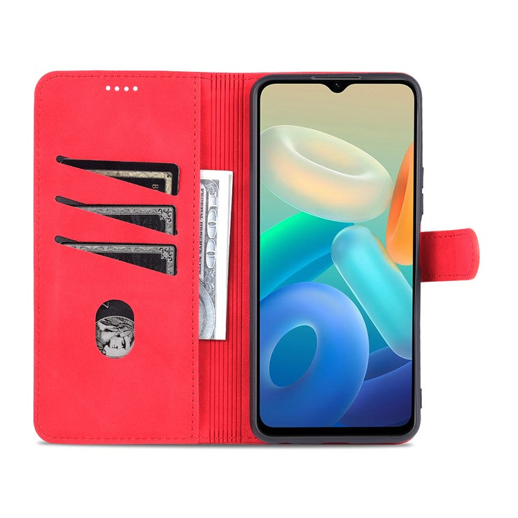 AZNS PU Leather Case for vivo Y76s / Y74s, Wallet Folding Stand Magnetic Scratch-proof Flip Cover - Red