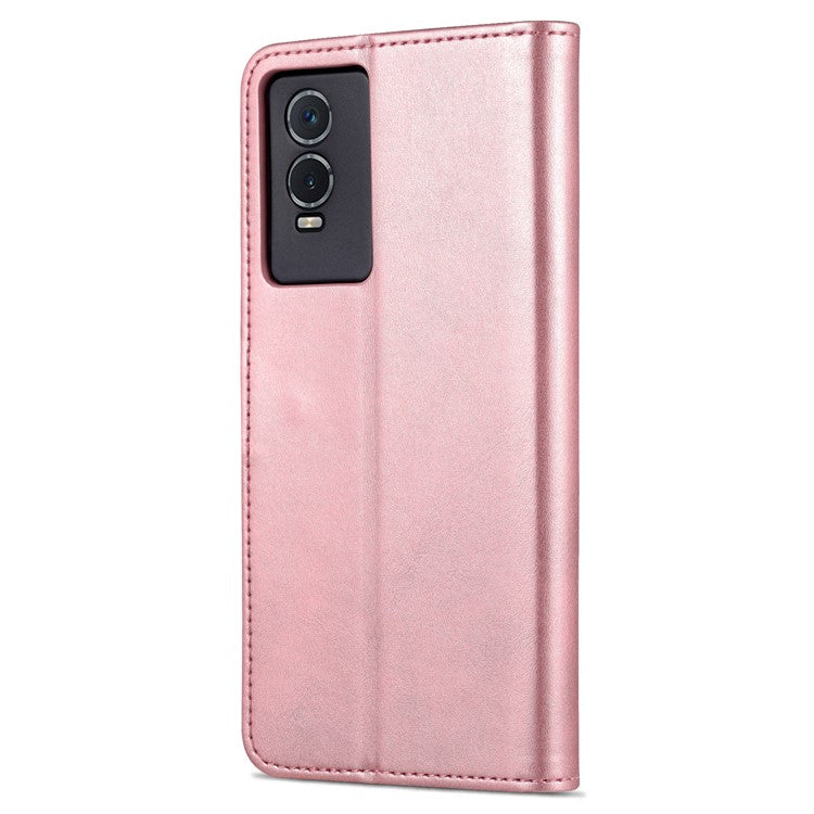 AZNS PU Leather Case for vivo Y76s / Y74s, Wallet Folding Stand Magnetic Scratch-proof Flip Cover - Rose Gold