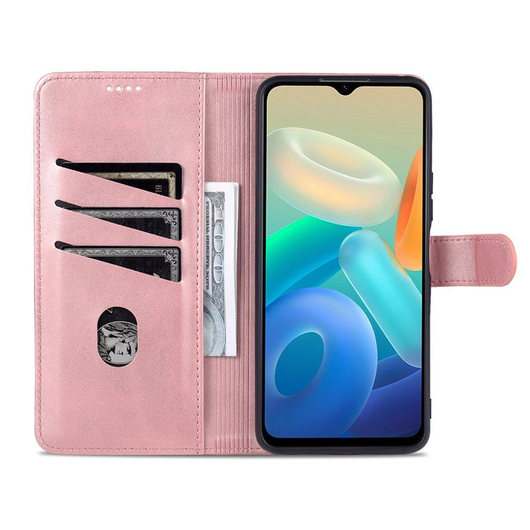 AZNS PU Leather Case for vivo Y76s / Y74s, Wallet Folding Stand Magnetic Scratch-proof Flip Cover - Rose Gold