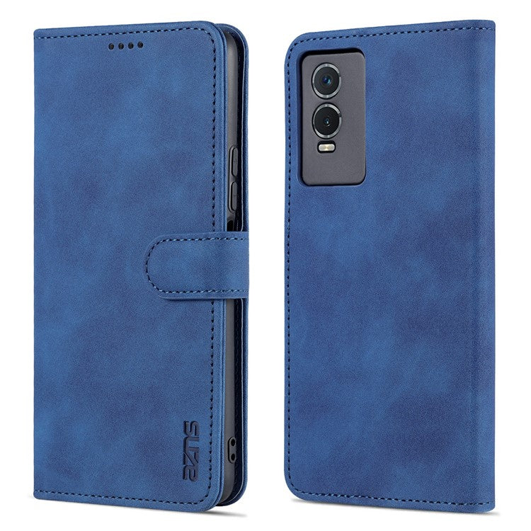 AZNS PU Leather Case for vivo Y76s / Y74s, Wallet Folding Stand Magnetic Scratch-proof Flip Cover - Blue