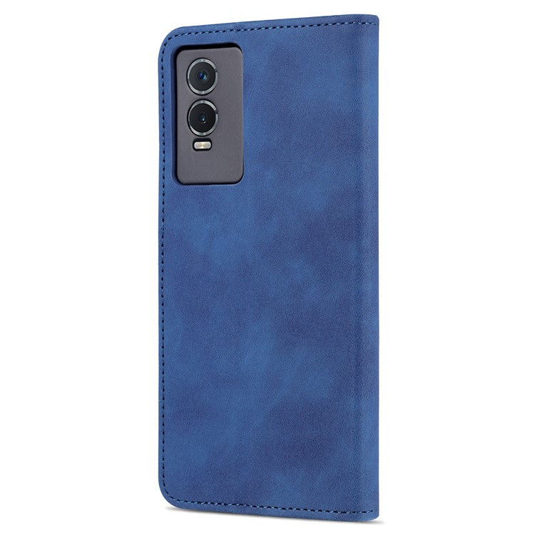 AZNS PU Leather Case for vivo Y76s / Y74s, Wallet Folding Stand Magnetic Scratch-proof Flip Cover - Blue