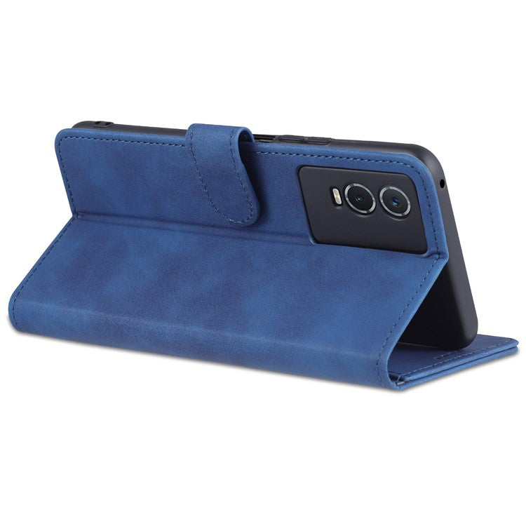 AZNS PU Leather Case for vivo Y76s / Y74s, Wallet Folding Stand Magnetic Scratch-proof Flip Cover - Blue