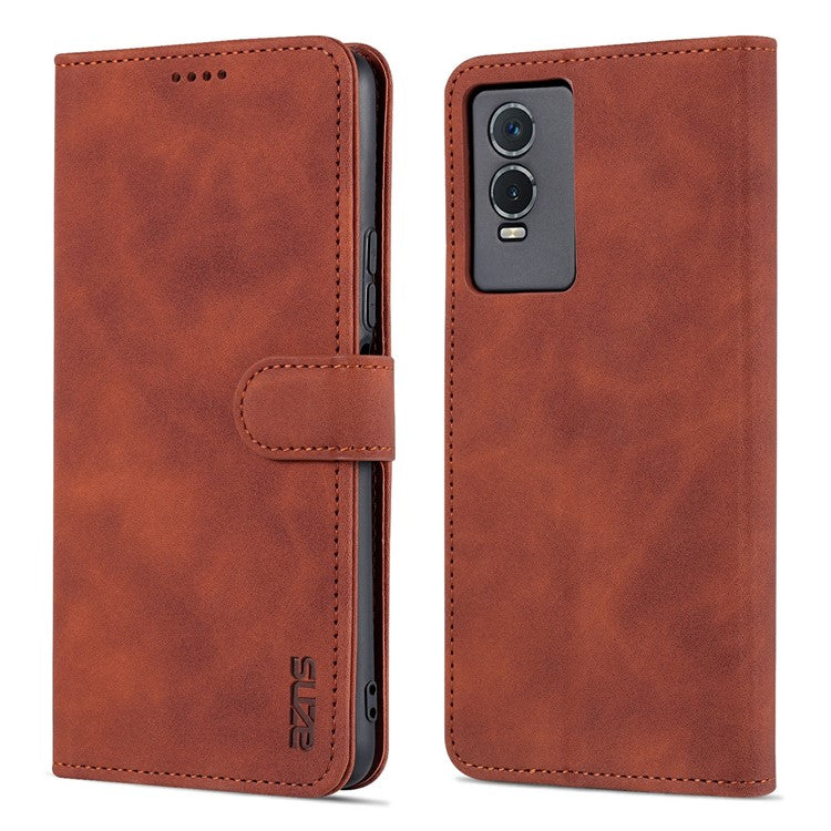 AZNS PU Leather Case for vivo Y76s / Y74s, Wallet Folding Stand Magnetic Scratch-proof Flip Cover - Brown