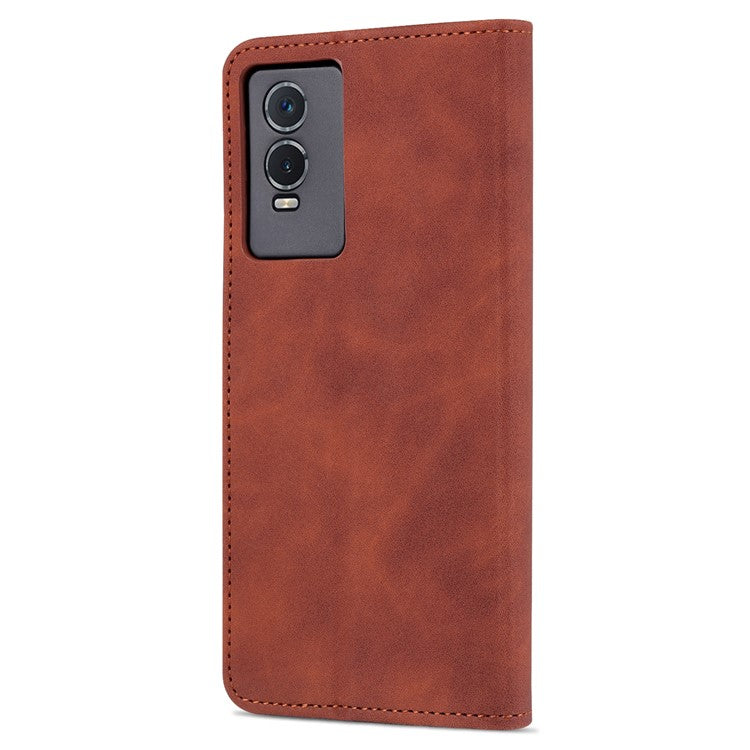 AZNS PU Leather Case for vivo Y76s / Y74s, Wallet Folding Stand Magnetic Scratch-proof Flip Cover - Brown