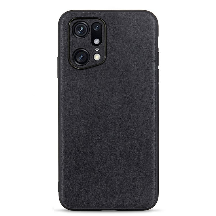 Textured Genuine Leather Coating Case for Oppo Find X5 Pro, PC + TPU Hybrid Phone Cover - Black