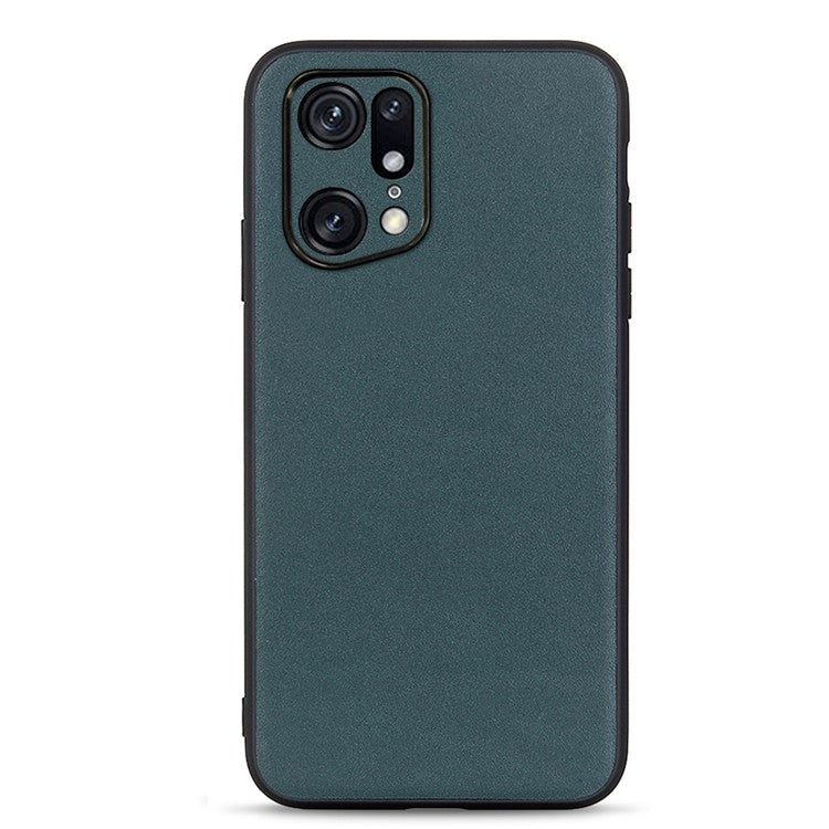 Textured Genuine Leather Coating Case for Oppo Find X5 Pro, PC + TPU Hybrid Phone Cover - Green