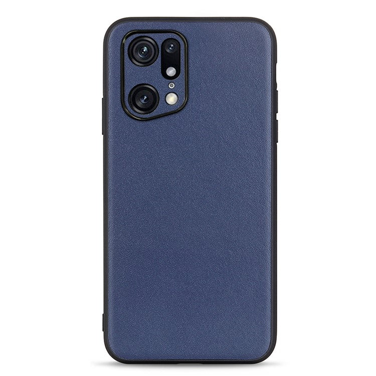 Textured Genuine Leather Coating Case for Oppo Find X5 Pro, PC + TPU Hybrid Phone Cover - Blue