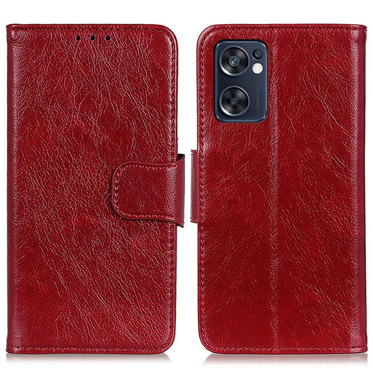 Mobile Phone Case for Oppo Reno7 SE 5G Nappa Texture Split Leather Stand Wallet Dual-sided Magnetic Clasp Phone Shell - Red