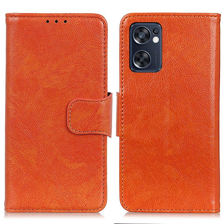 Mobile Phone Case for Oppo Reno7 SE 5G Nappa Texture Split Leather Stand Wallet Dual-sided Magnetic Clasp Phone Shell - Orange