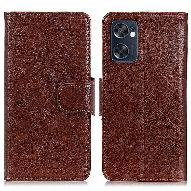 Mobile Phone Case for Oppo Reno7 SE 5G Nappa Texture Split Leather Stand Wallet Dual-sided Magnetic Clasp Phone Shell - Brown